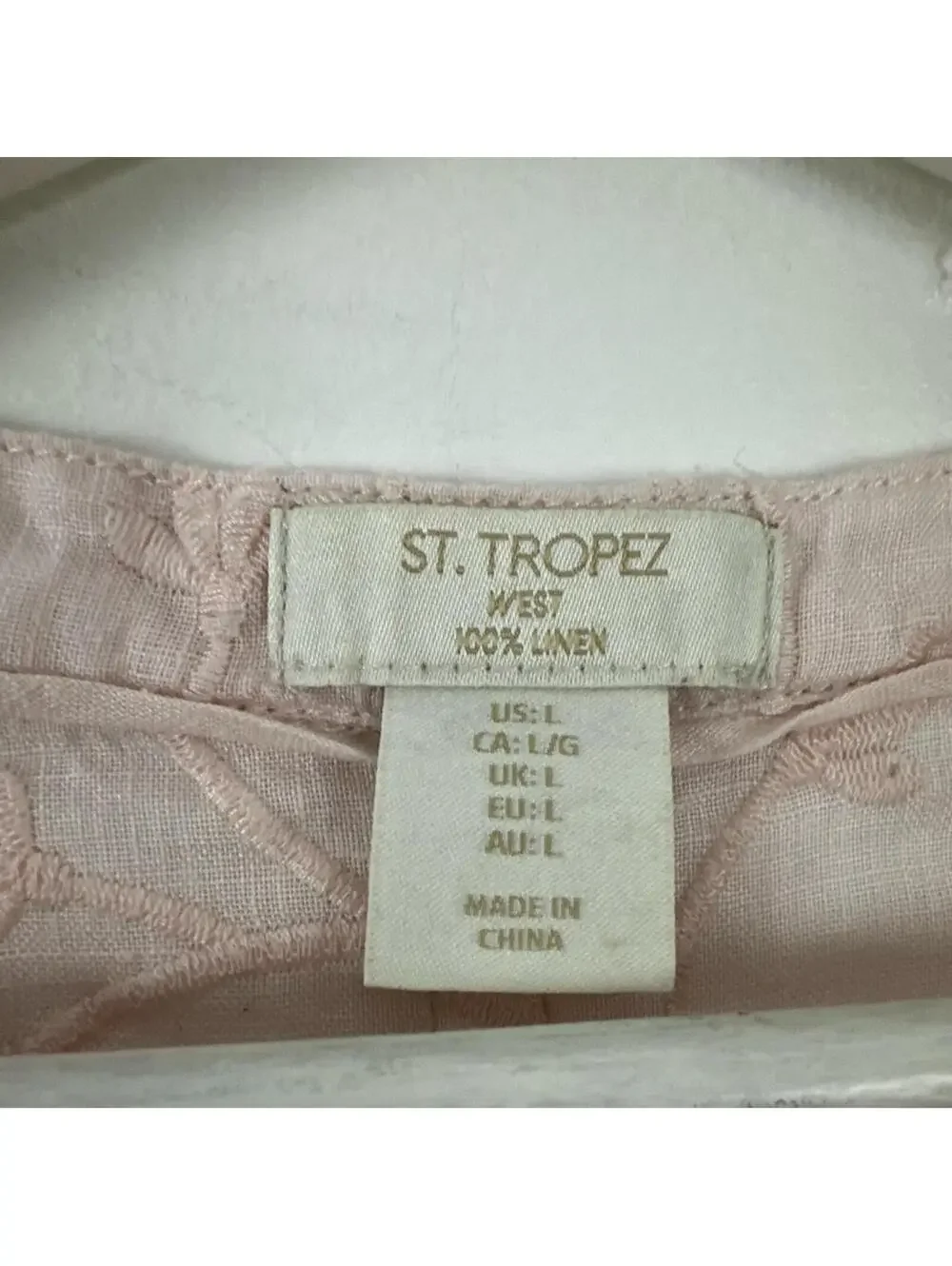Saint Tropez West Linen Pintuck Embroidered Blouse Women's Size L
